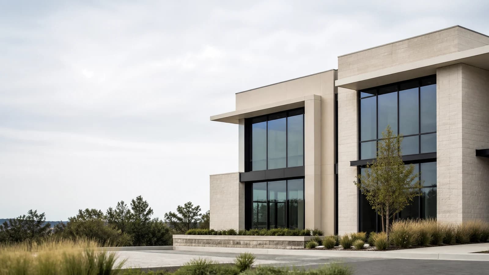 Modern stone and glass studio